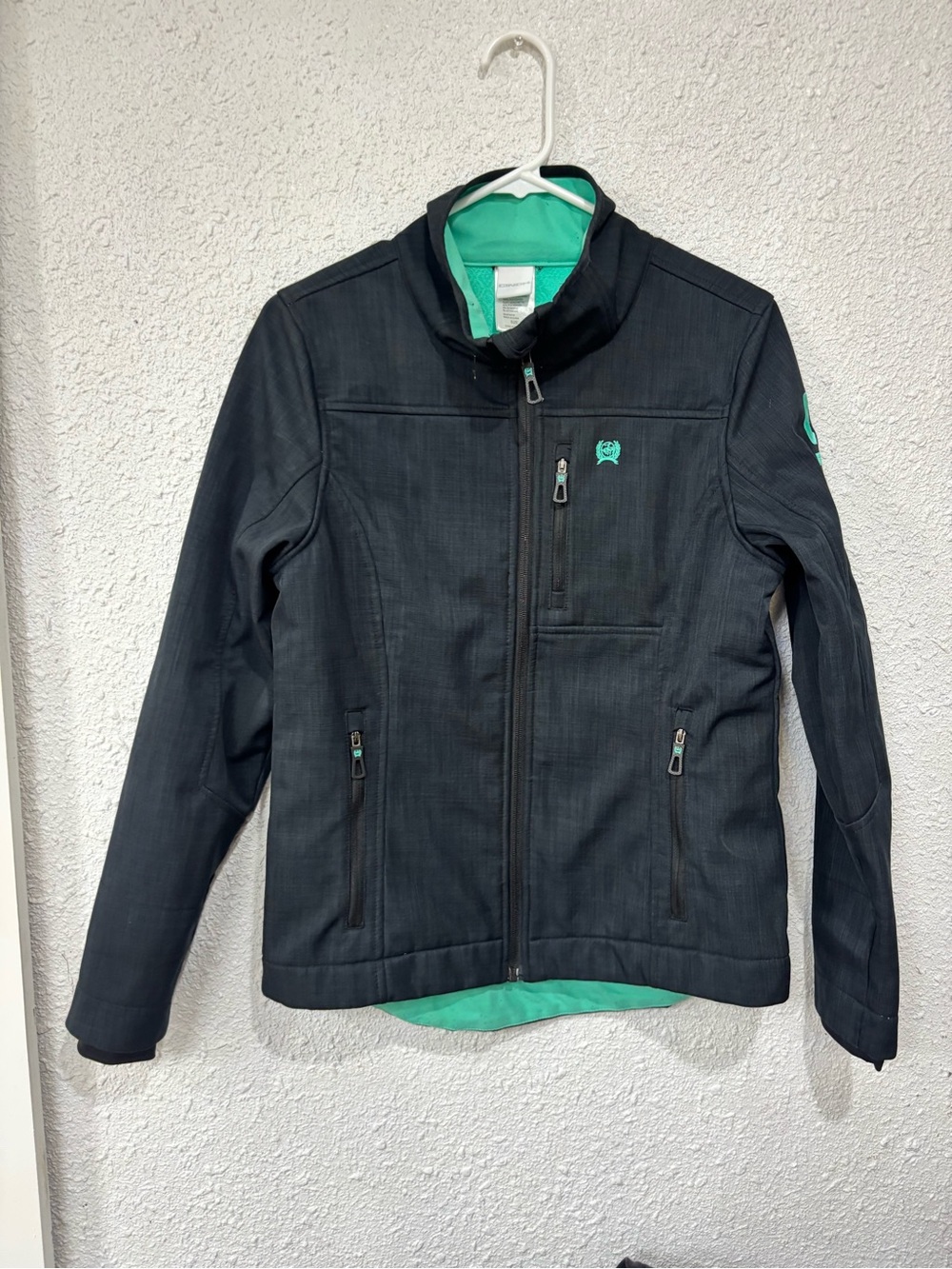 Cinch Black Puffer Jacket with Teal Lining